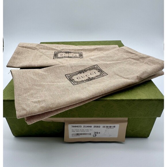 Gucci Ellis GG Logo Leather Trimmed Ankle Boots Camel Ebony Canvas EU 39.5 US9.5 - Picture 14 of 14